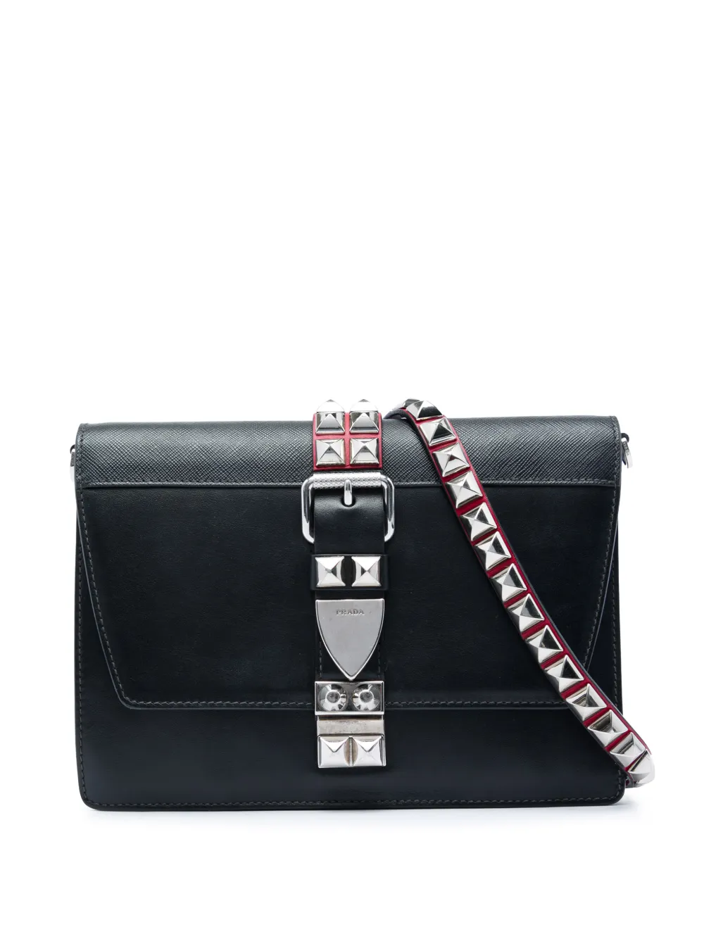 Prada Pre-Owned 2018-2020 City Calf and Saffiano Studded Elektra crossbody bag - Nero
