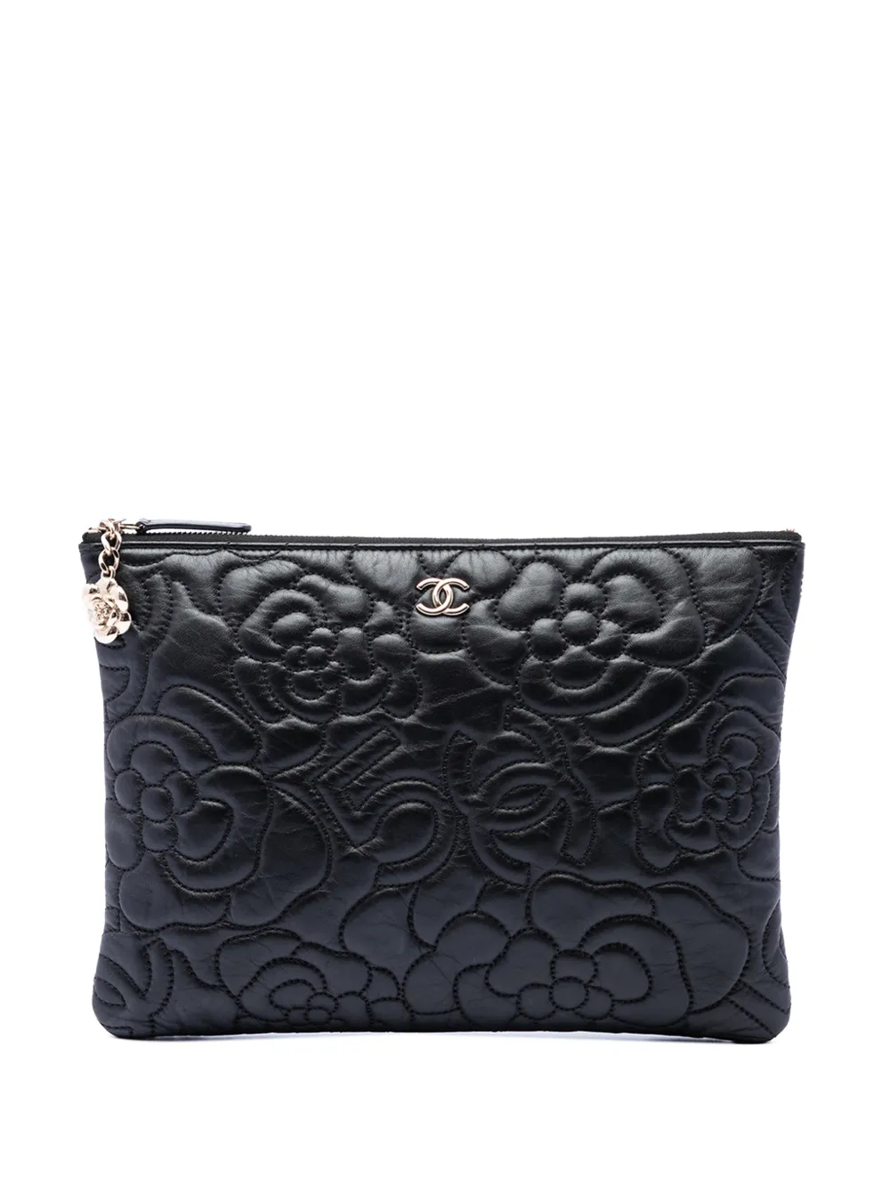 CHANEL Pre-Owned 2018-2019 Medium CC Embossed Lambskin Camellia No 5 O Case clutch bag - Nero