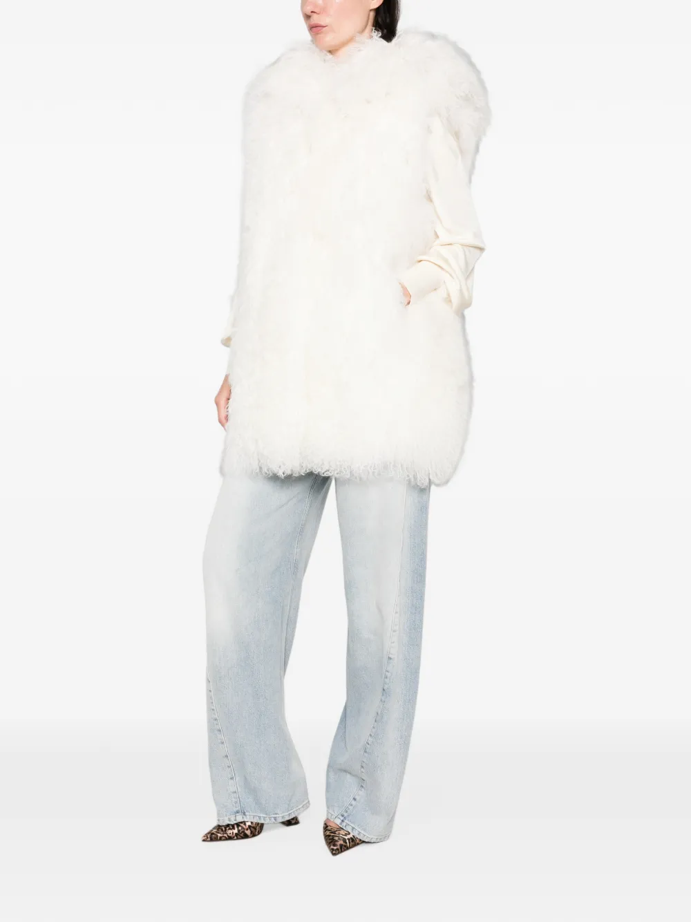 Yves Salomon hooded shearling gilet Wit