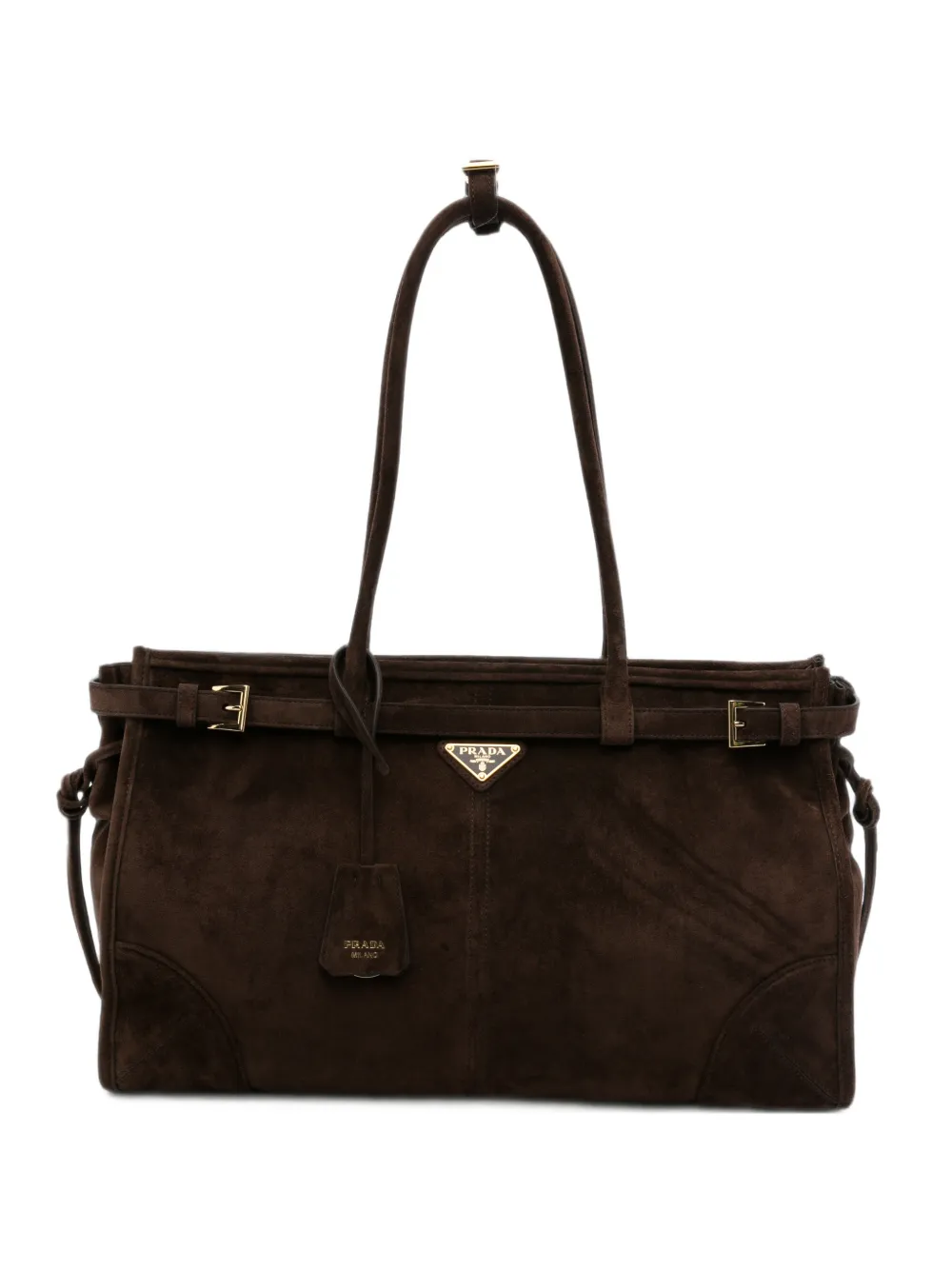 Prada belted suede tote bag - Marrone