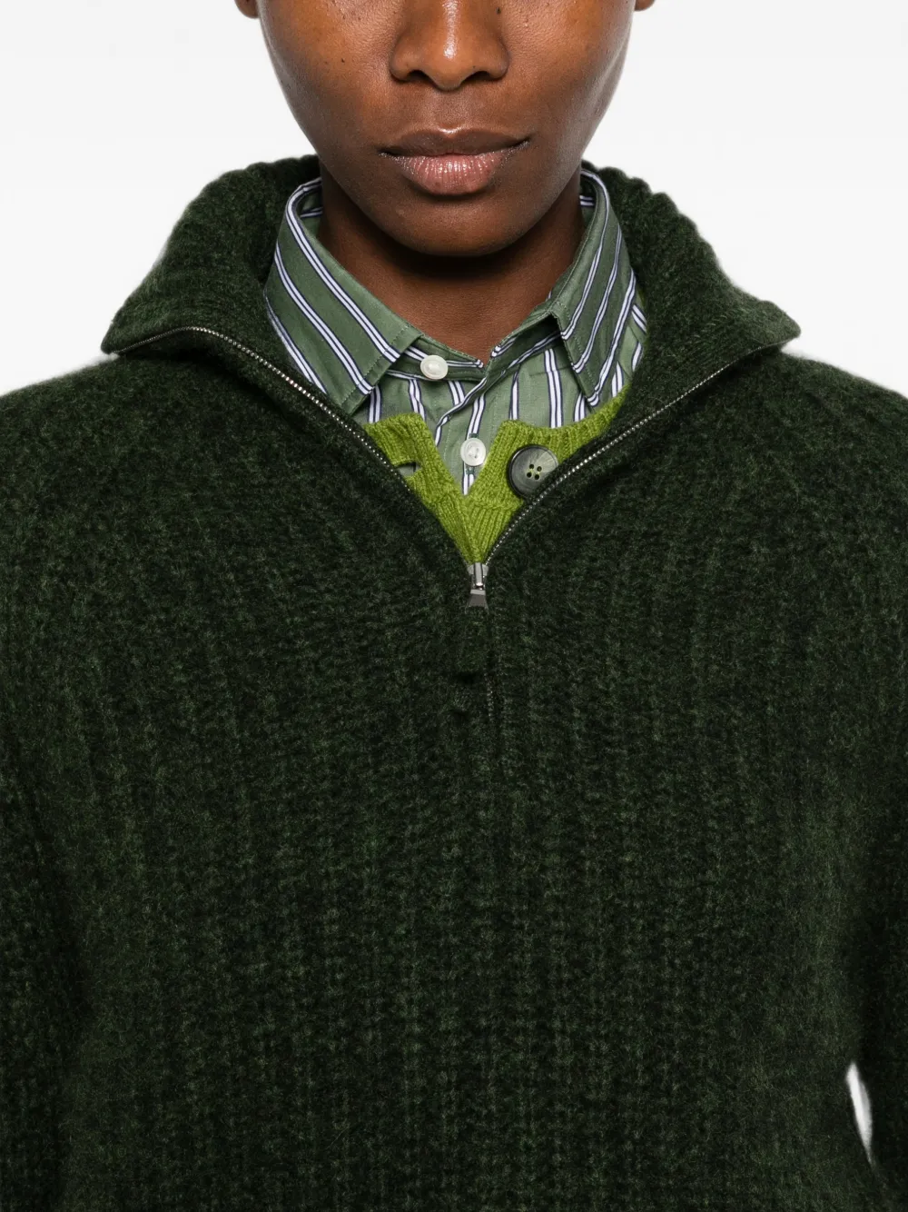 Allude Troyer ribgebreide trui met kwartrits Groen