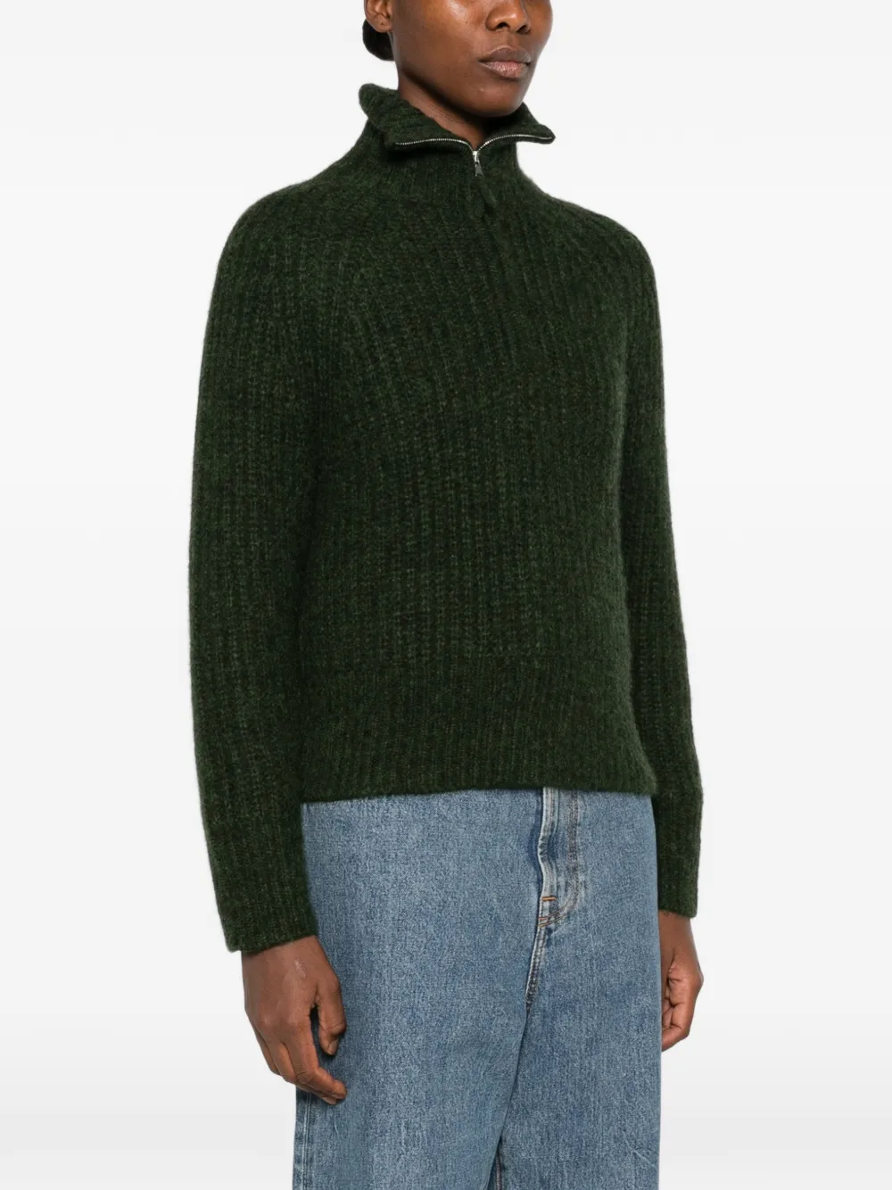Allude Troyer ribgebreide trui met kwartrits Groen