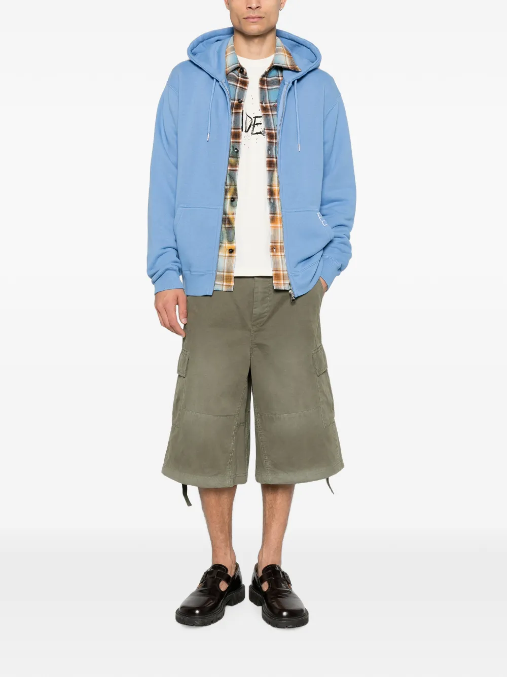 JW Anderson logo-embroidered zip-up hoodie Blauw