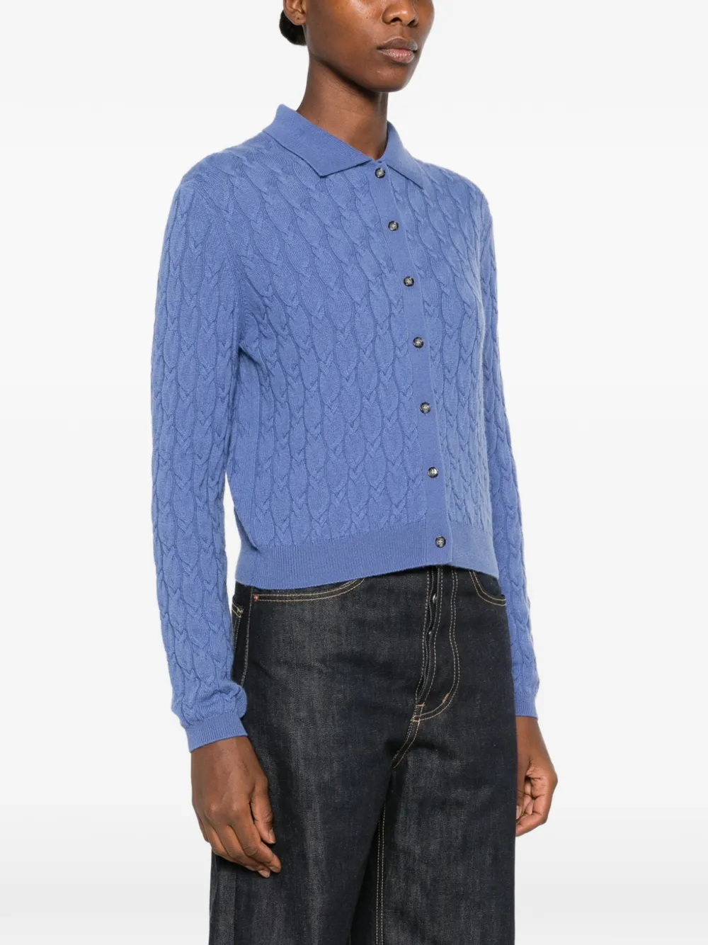 Allude Kabelgebreid vest met polokraag Blauw