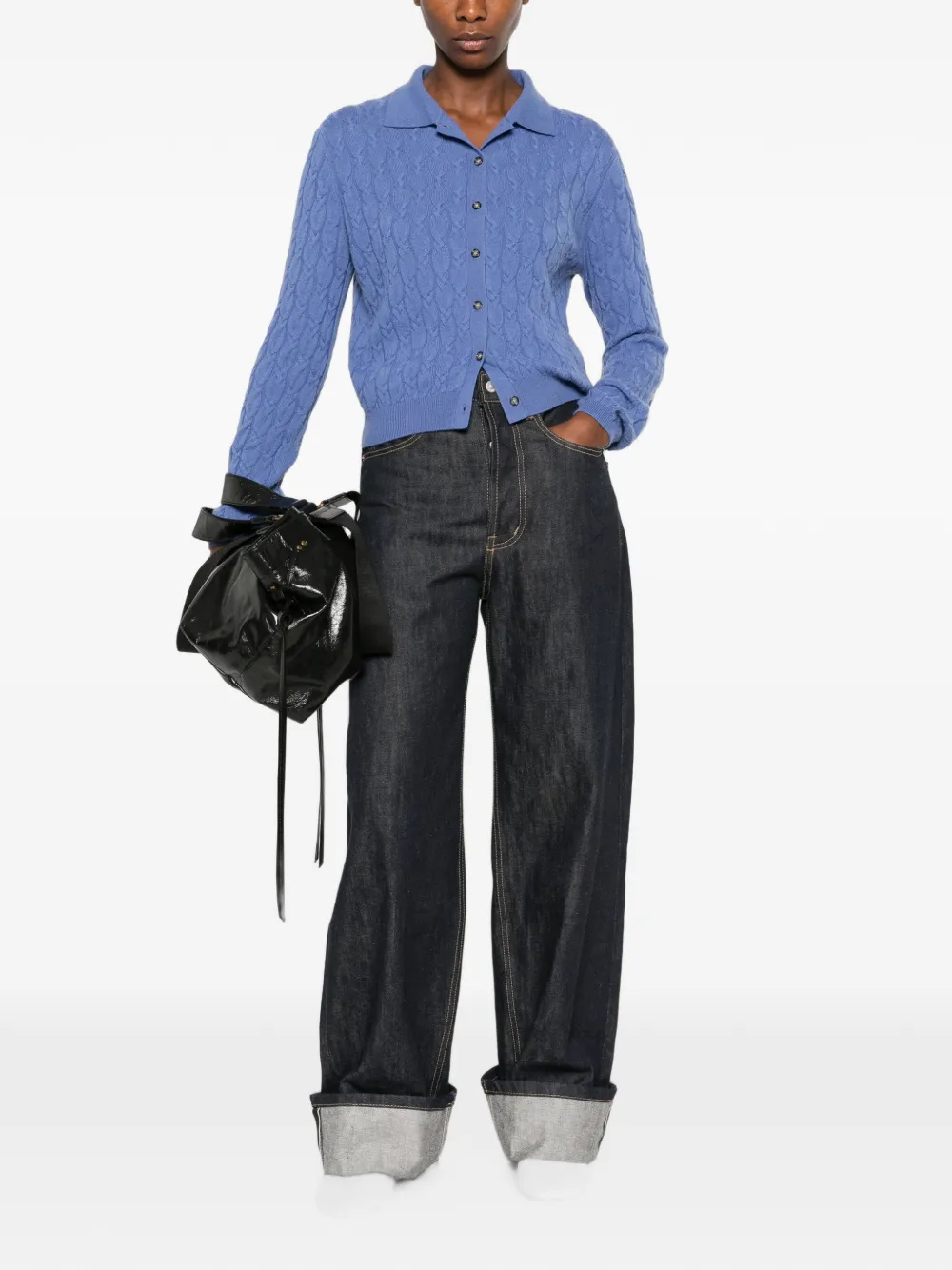 Allude Kabelgebreid vest met polokraag Blauw