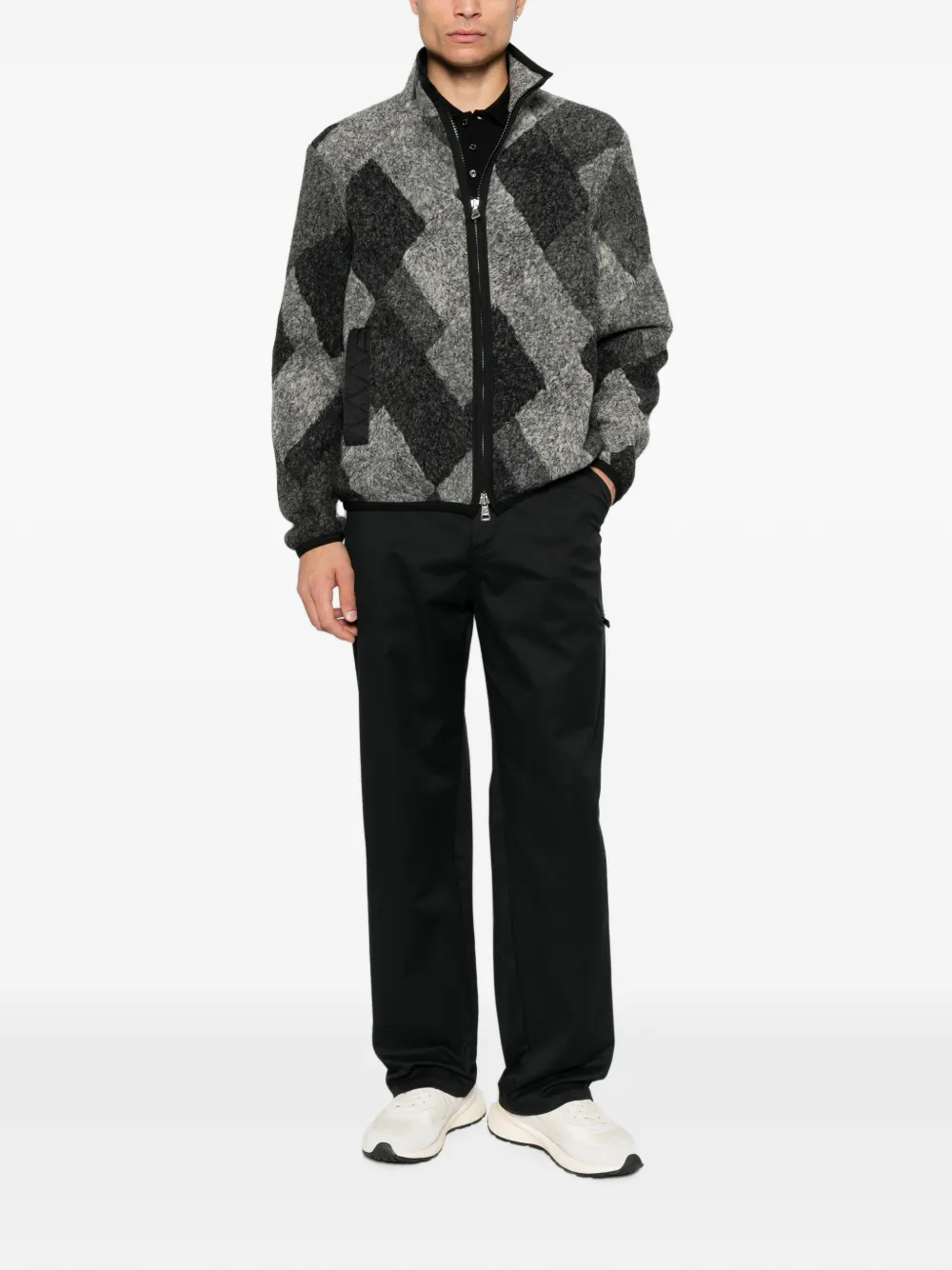 Moncler Jack met rits en argyle-ruit Grijs