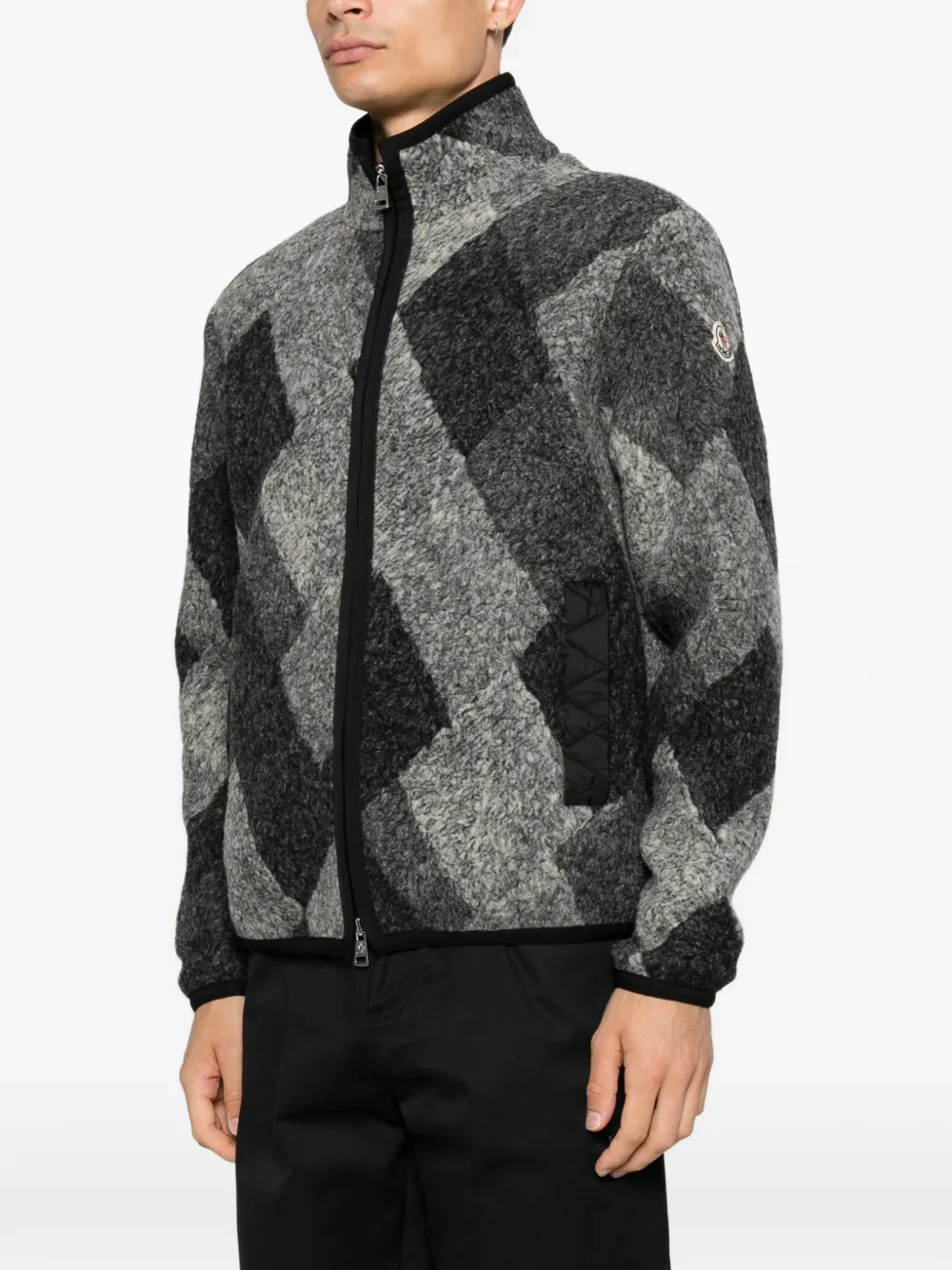 Moncler Jack met rits en argyle-ruit Grijs