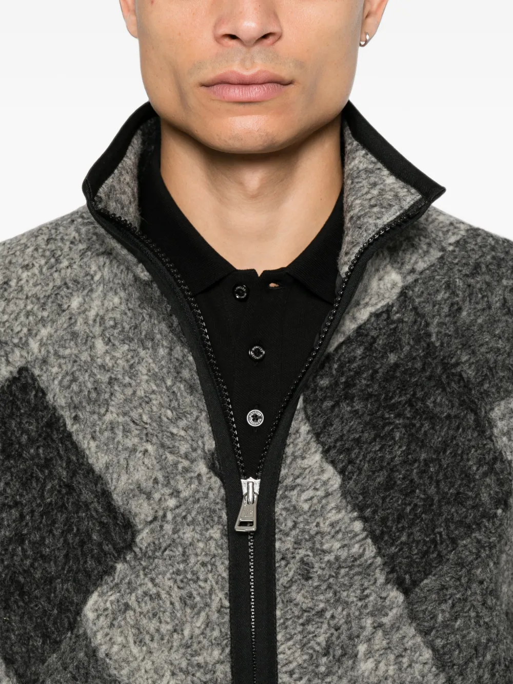 Moncler Jack met rits en argyle-ruit Grijs
