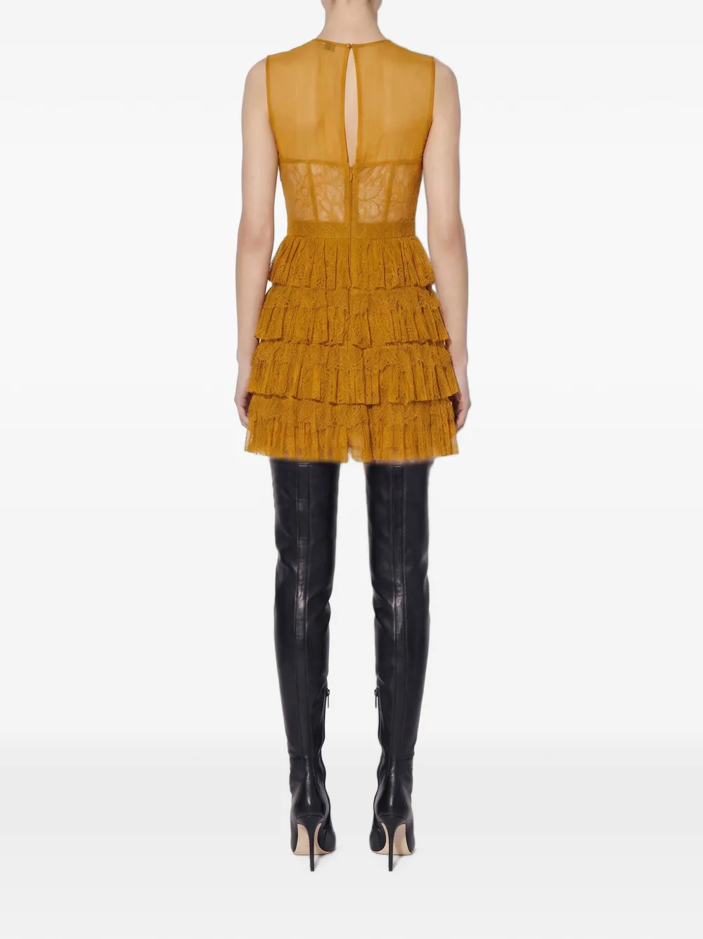 Elisabetta Franchi Mini-jurk met crêpon en bloemenkant Geel