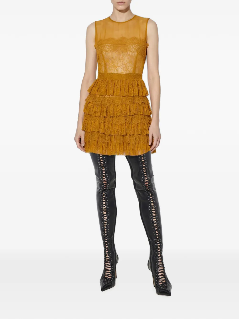 Elisabetta Franchi Mini-jurk met crêpon en bloemenkant Geel