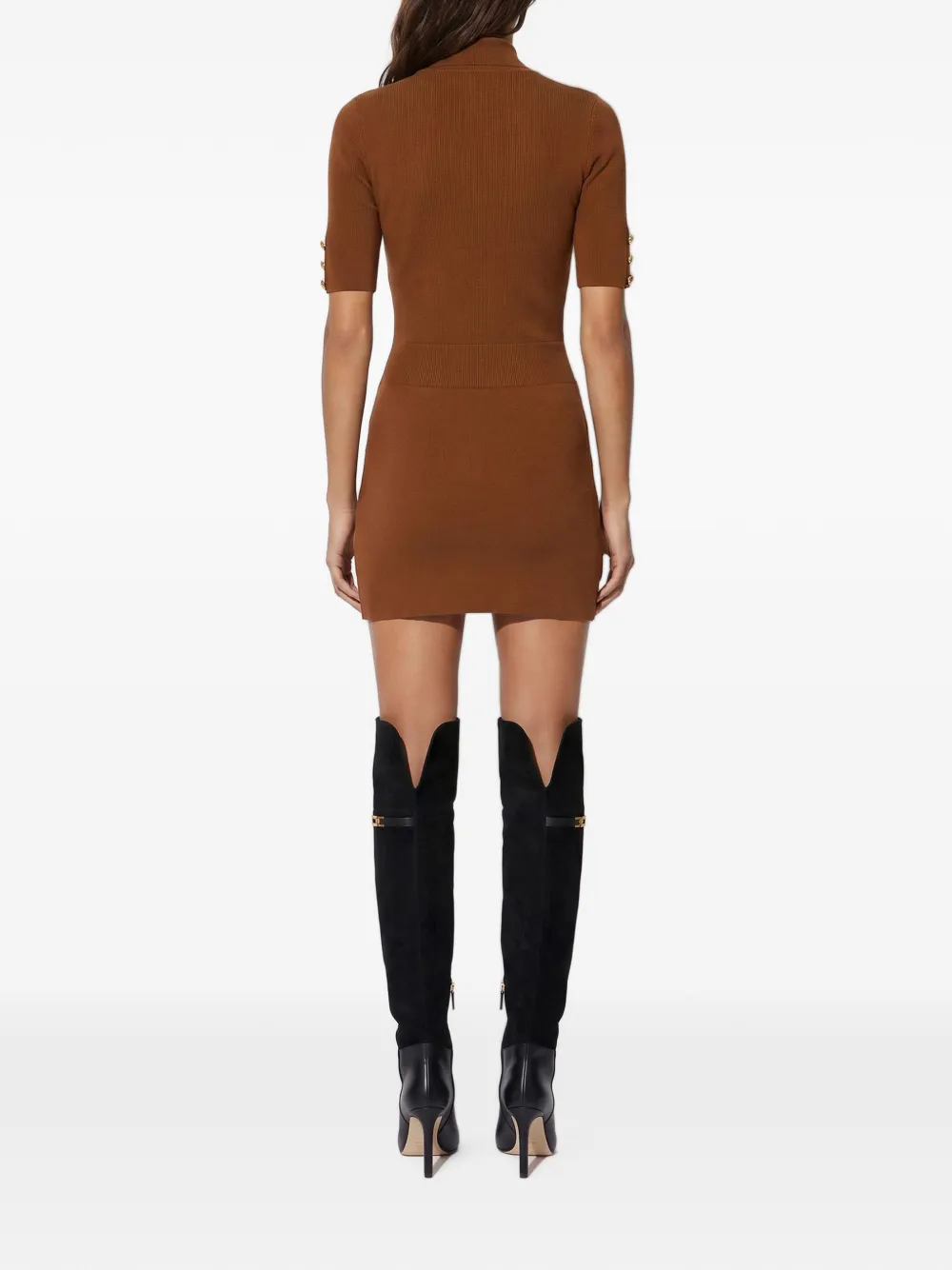 Elisabetta Franchi Mini-jurk van gebreide stof met sierknopen Bruin