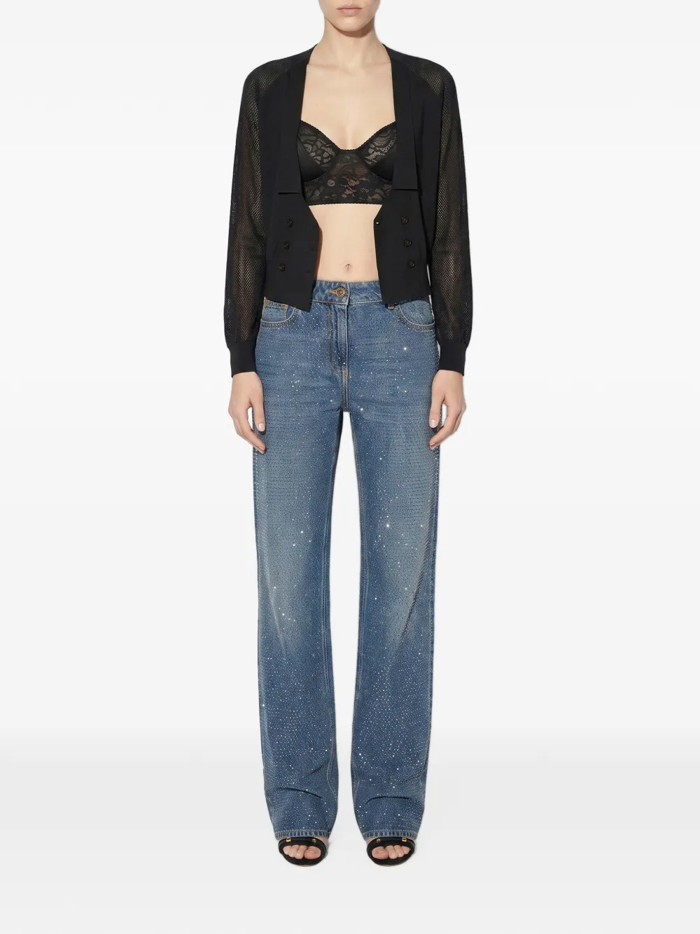 Elisabetta Franchi cardigan in knit and mesh fabric Zwart