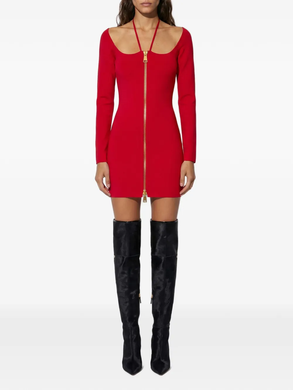 Elisabetta Franchi Gebreide mini-jurk met strikjes Rood
