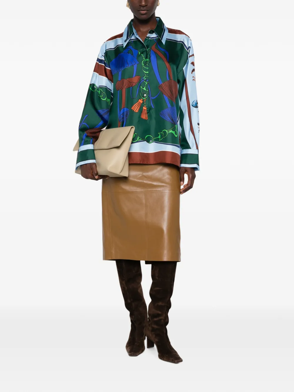 Dorothee Schumacher Cosmic Funghi silk blouse Groen