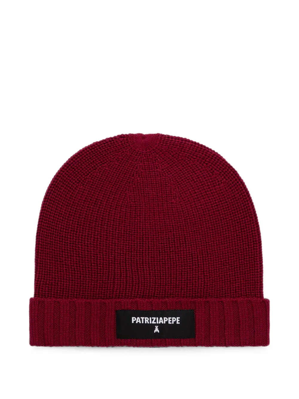 Patrizia Pepe logo-patch ribbed-knit beanie hat - Rosso