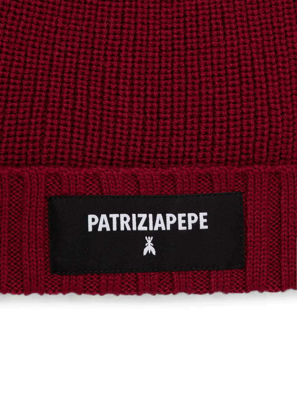 Patrizia Pepe Ribgebreide muts met logopatch Rood