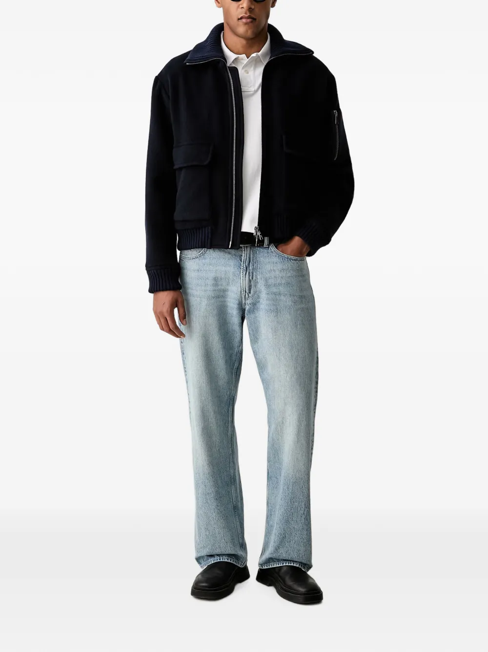 Paul & Shark Ribgebreid jack met kraag Blauw