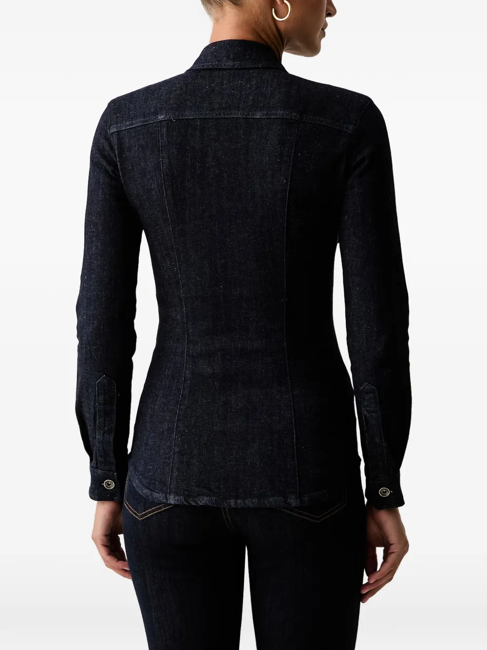Patrizia Pepe Fly logo-plaque denim shirt Blauw