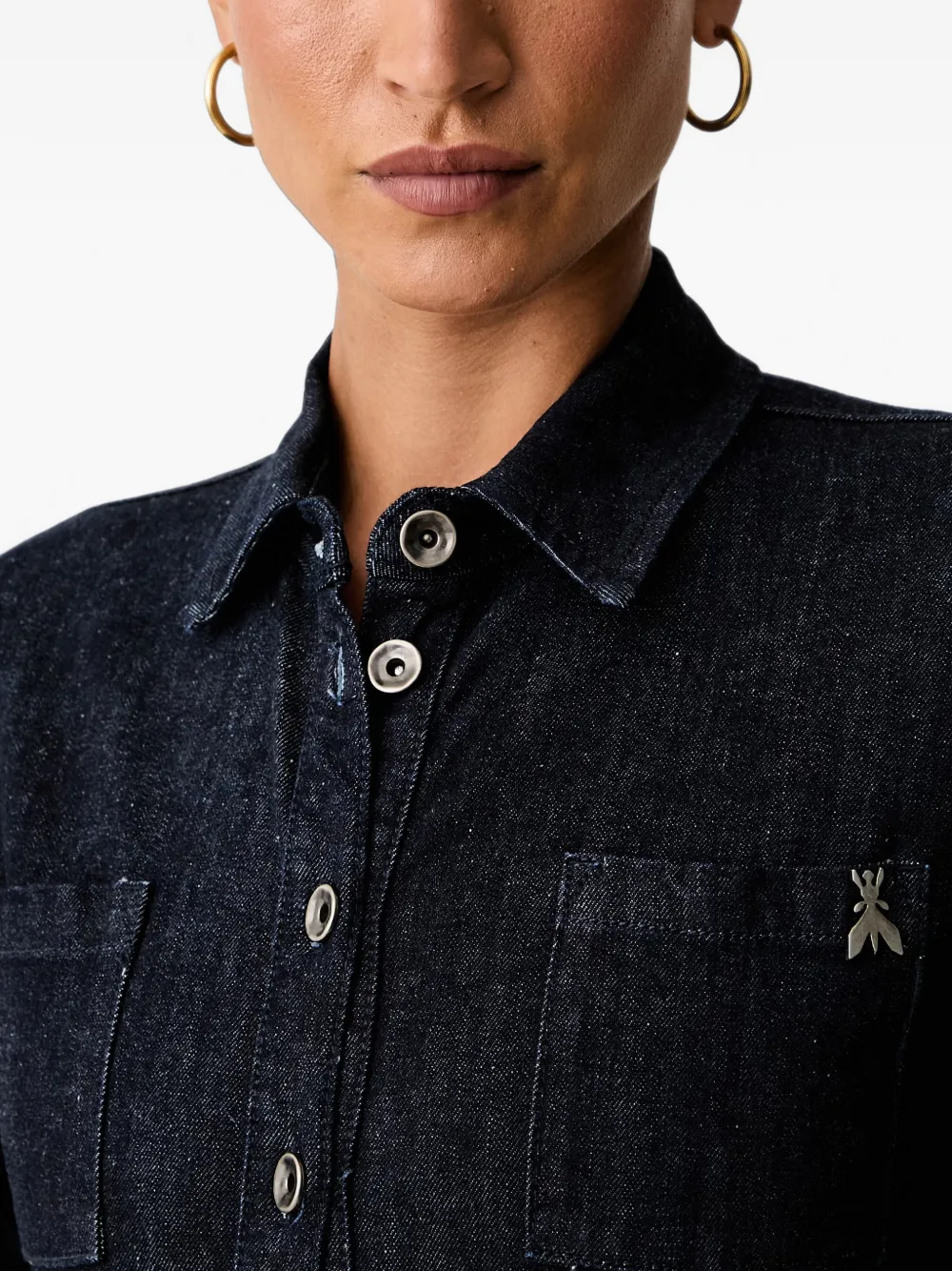 Patrizia Pepe Fly logo-plaque denim shirt Blauw
