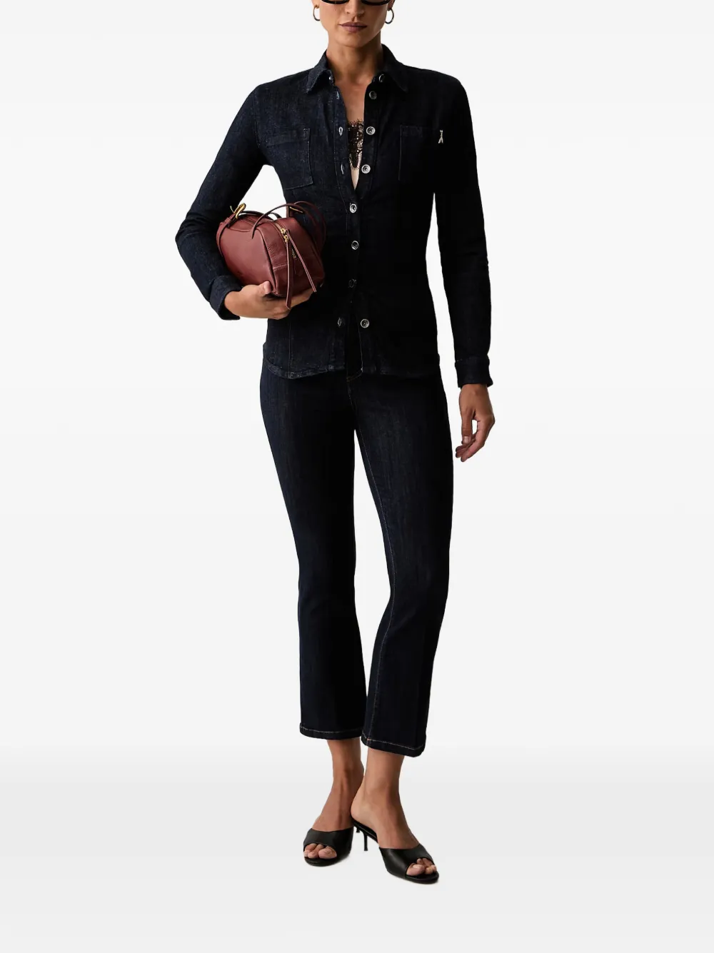 Patrizia Pepe Fly logo-plaque denim shirt Blauw