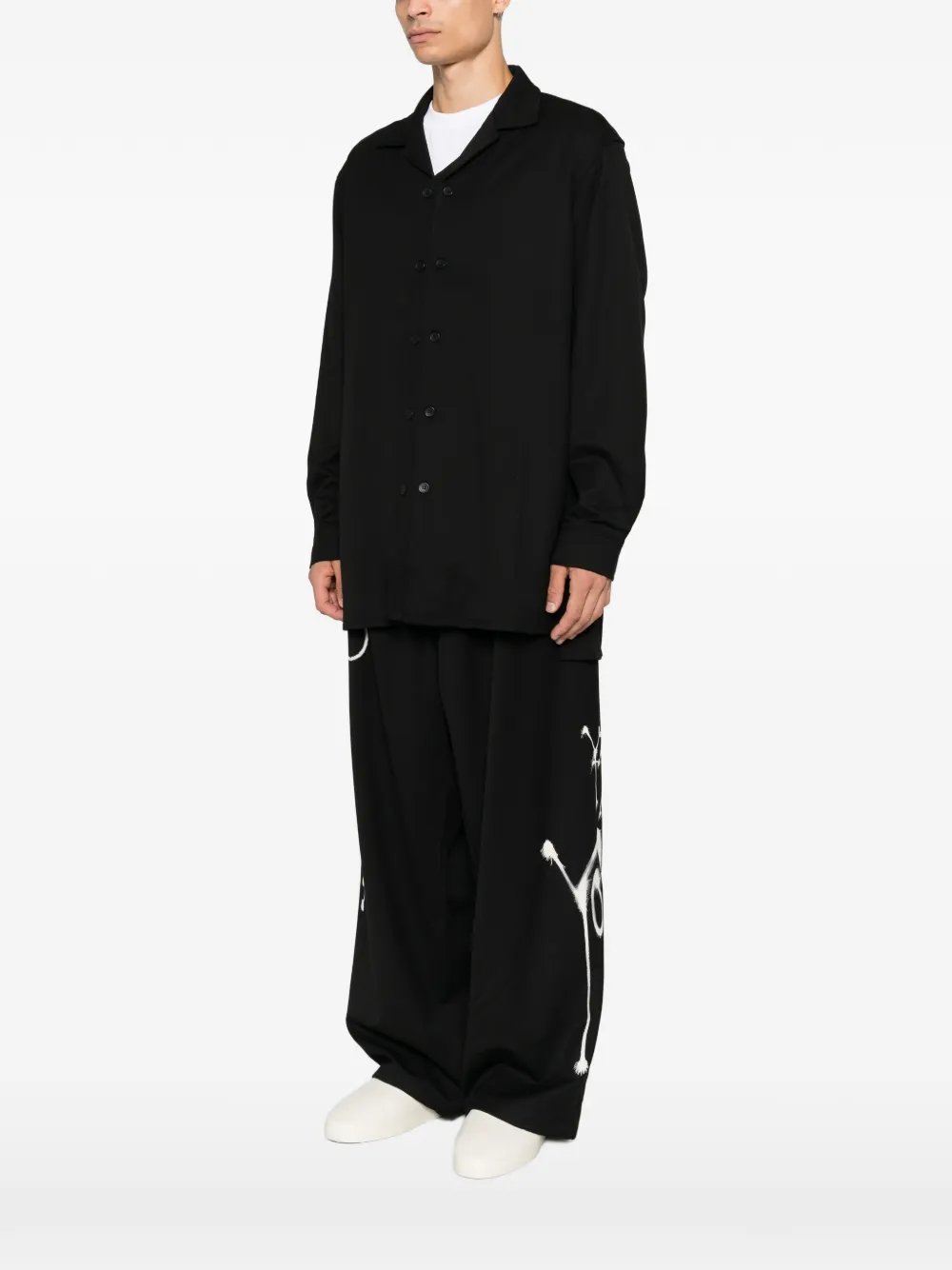 Y-3 double-breasted notched-collar shirt Zwart