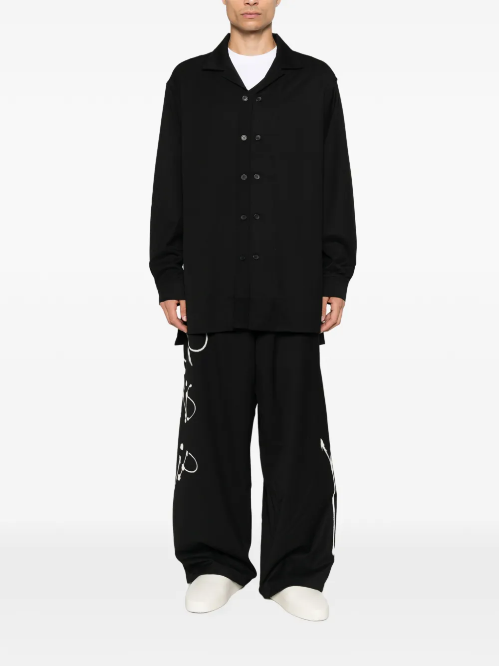Y-3 double-breasted notched-collar shirt Zwart