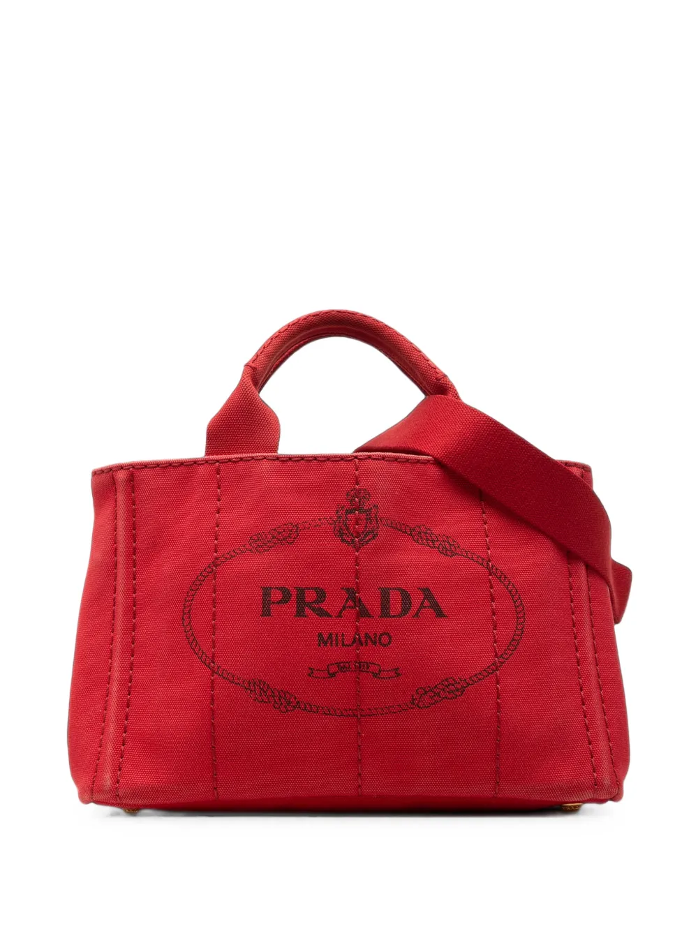 Prada Pre-Owned 2013-2026 Small Canvas Canapa Logo Tote satchel - Rosso
