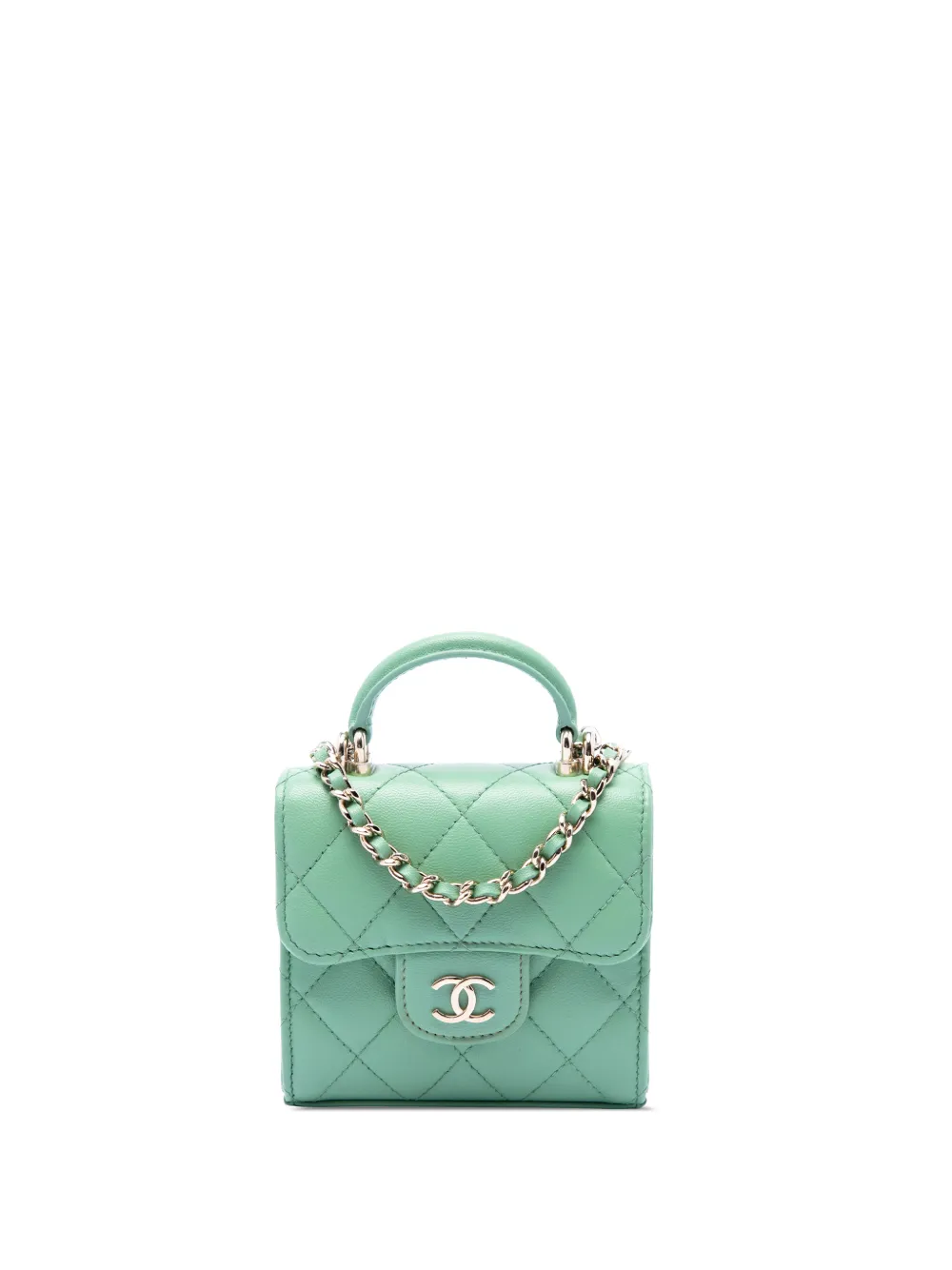 CHANEL Pre-Owned 2021-2026 CC Quilted Lambskin Top Handle Flap Coin Purse with Chain satchel - Grün