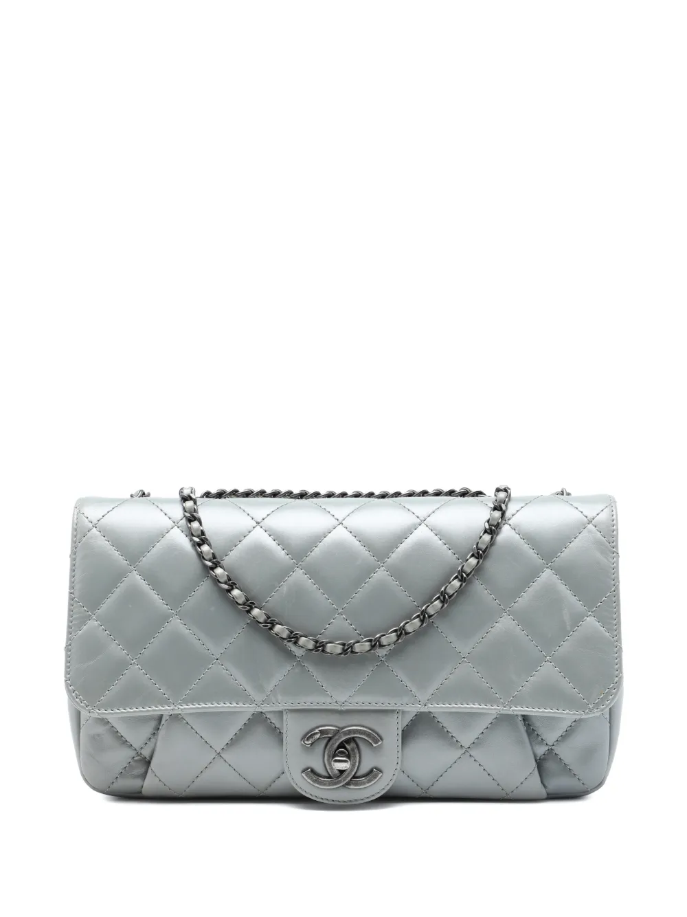 CHANEL Pre-Owned 2015-2016 Medium Quilted Calfskin Coco Pleats Chain Flap crossbody bag - Grigio