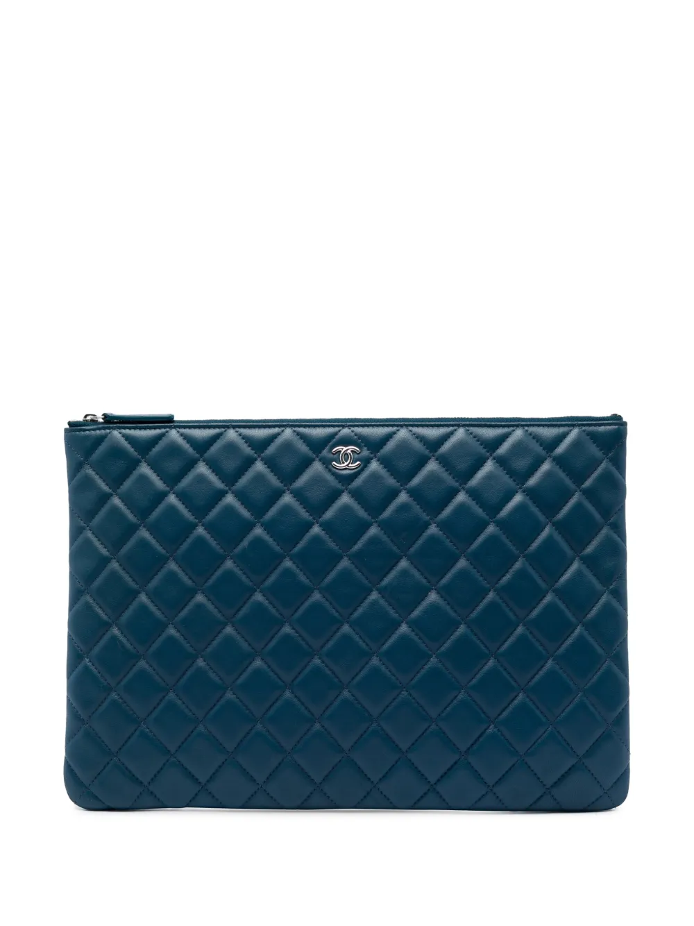 CHANEL Pre-Owned 2016-2017 große O Case Clutch aus gestepptem Lammleder - Blau