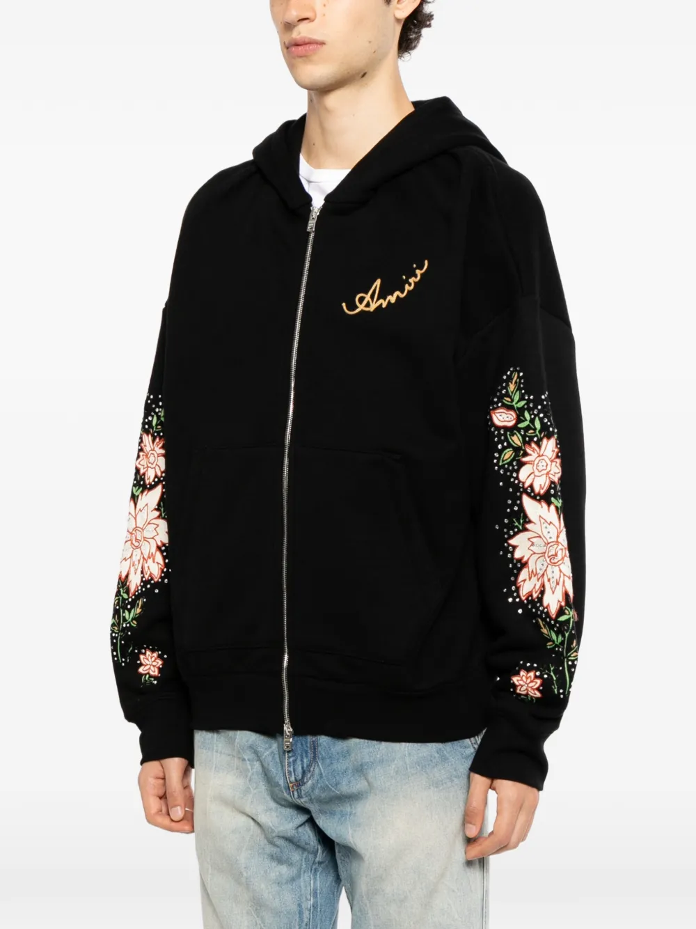 AMIRI Hoodie met geborduurde bloemen Zwart