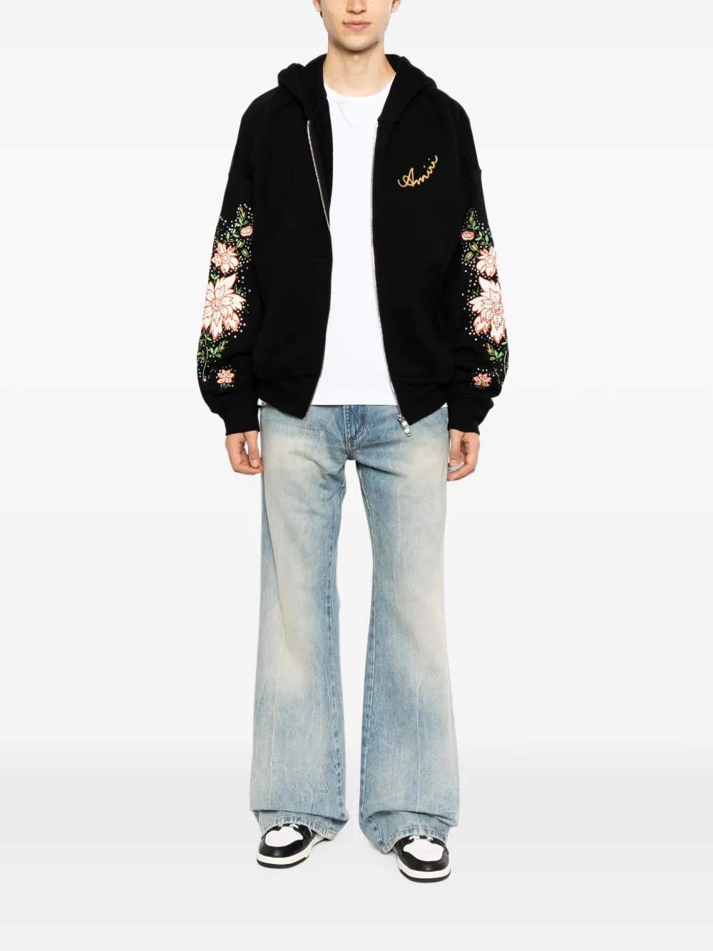AMIRI Hoodie met geborduurde bloemen Zwart