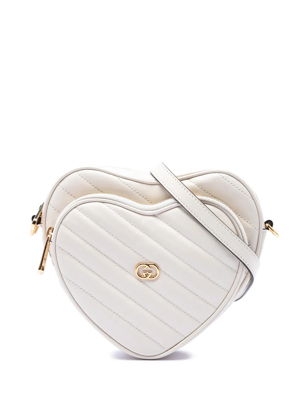 Gucci Pre-Owned 2016-2026 Mini Matelasse Diagonal Calfskin Interlocking G Heart crossbody bag - Bianco