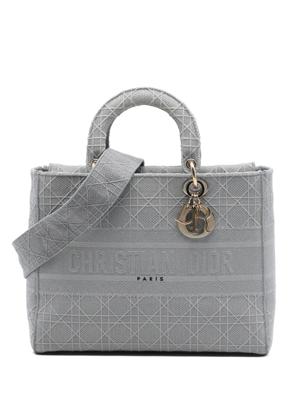 Christian Dior Pre-Owned 2020 Large Embroidered Canvas Cannage Lady D Lite satchel - Grau