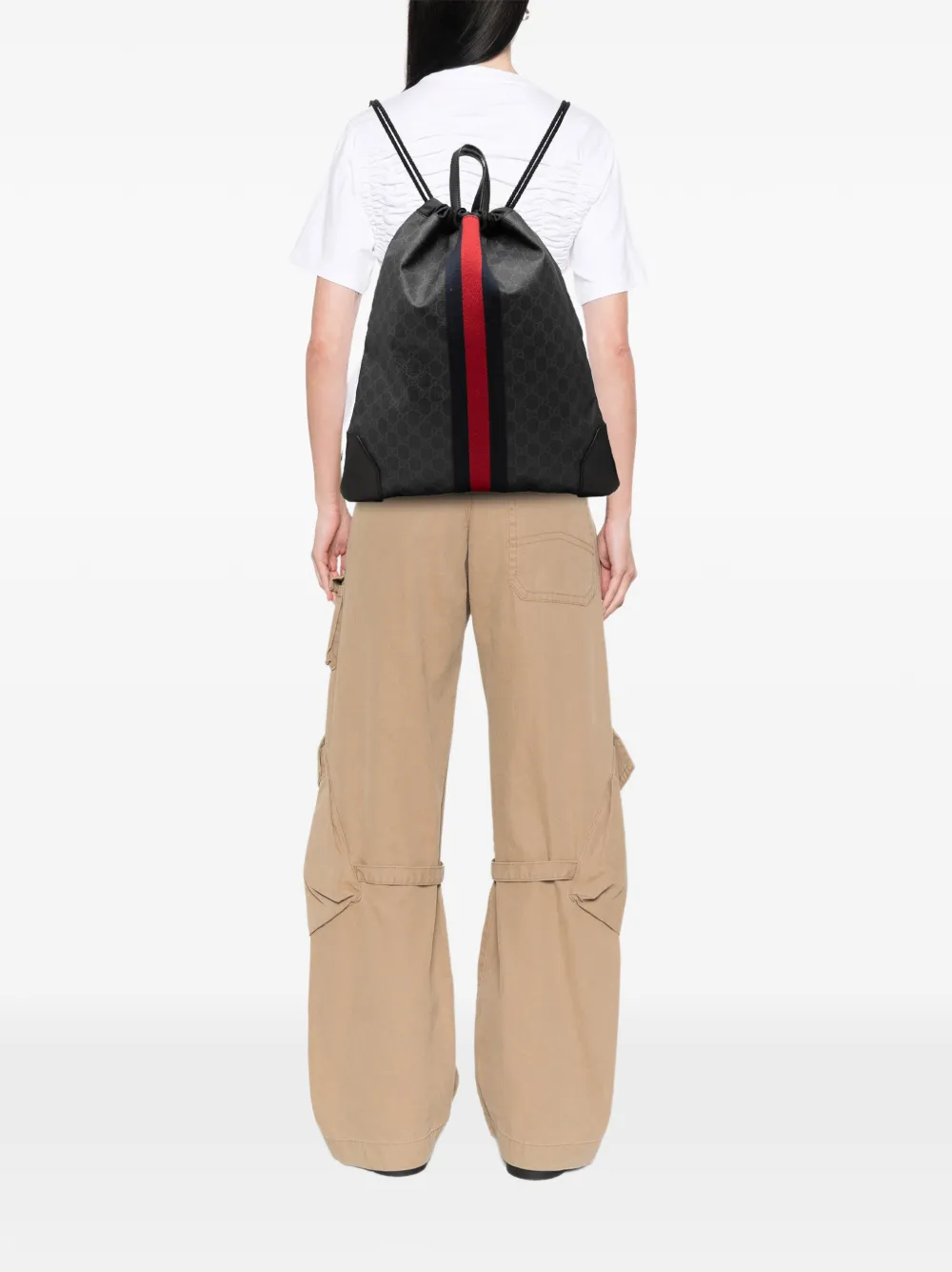 Gucci Pre-Owned 2016-2026 GG Supreme Web rugzak met trekkoord Zwart
