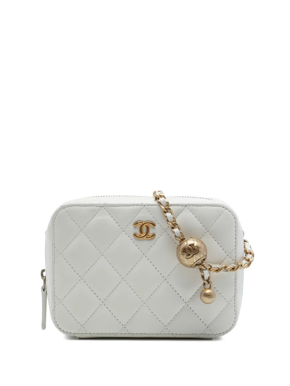 CHANEL Pre-Owned 2021 CC Quilted Lambskin Pearl Crush Camera Bag crossbody bag - Bianco