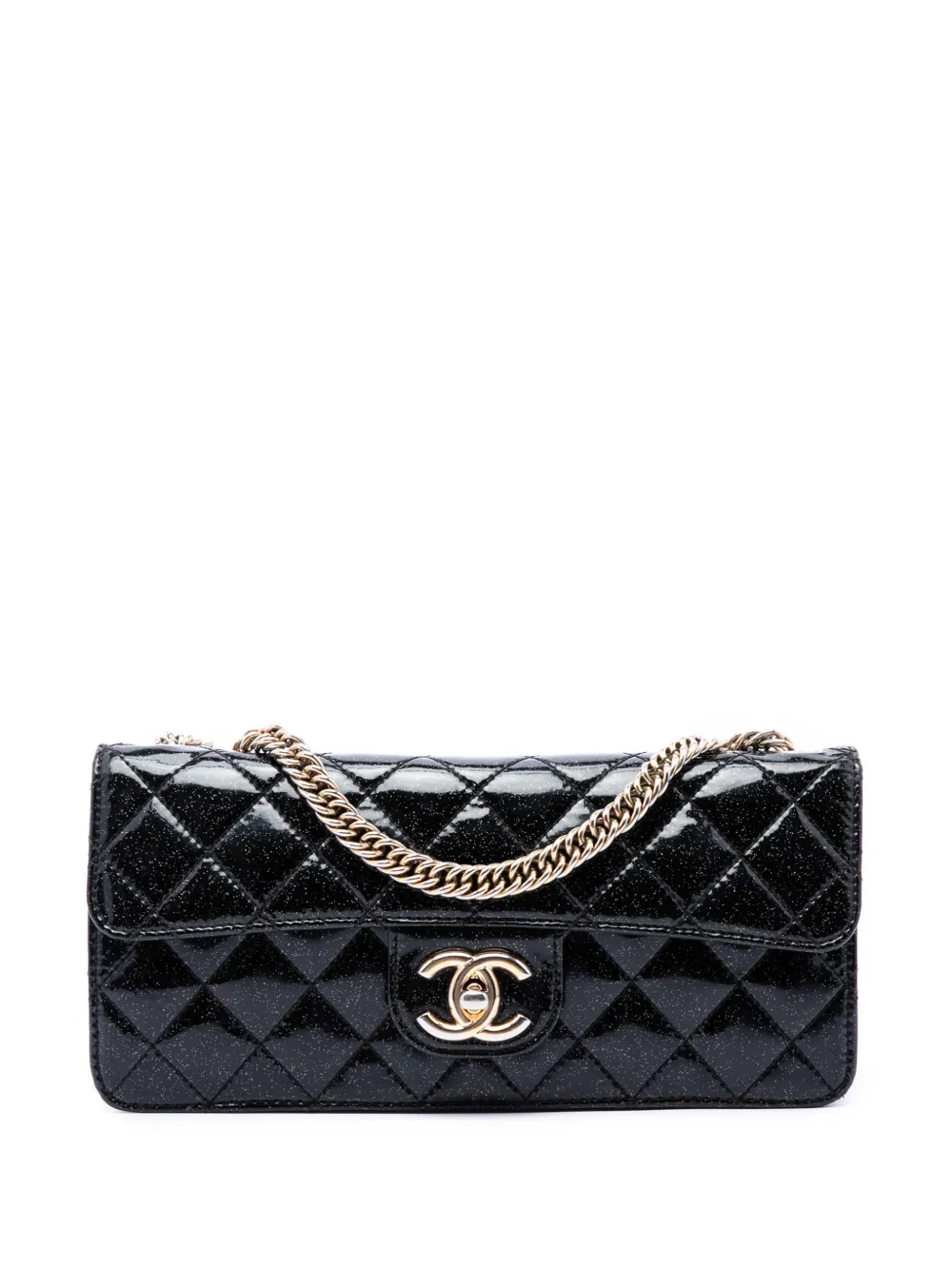 CHANEL Pre-Owned 2008-2009 Quilted Patent Glitter Evening Star East West Flap shoulder bag - Nero