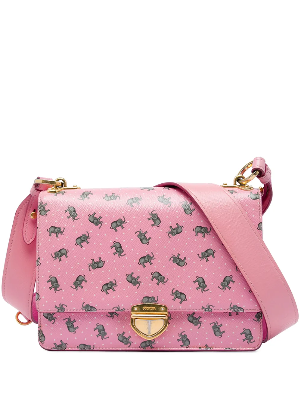 Prada Pre-Owned 2010-2026 Saffiano Elephant Print Push Lock crossbody bag - Rosa