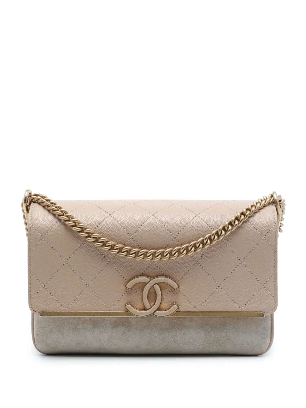 CHANEL Pre-Owned 2018-2019 Small CC Stitched Caviar and Suede Lady Coco Flap crossbody bag - Toni neutri