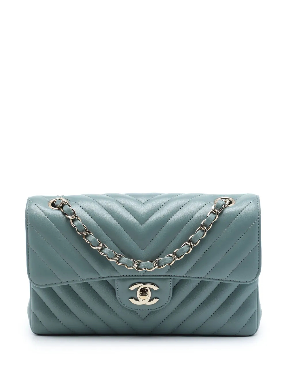 CHANEL Pre-Owned 2018 Small Classic Chevron Lambskin Double Flap shoulder bag - Blu