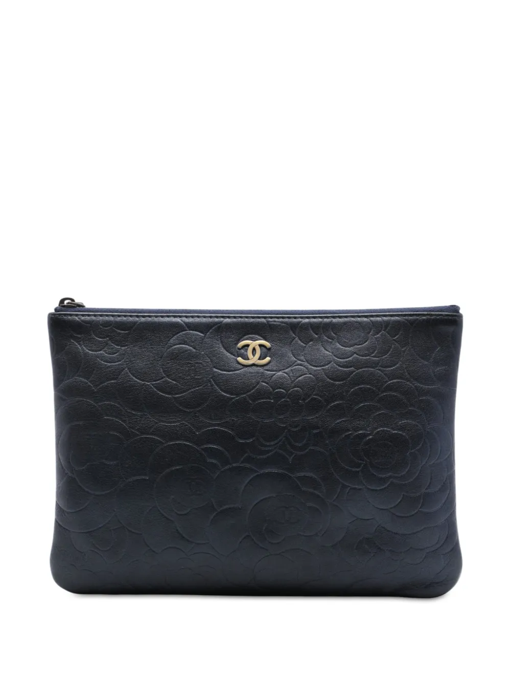 CHANEL Pre-Owned 2013-2014 mittelgroße Camellia O Case Clutch aus Lammleder mit CC-Prägung - Blau