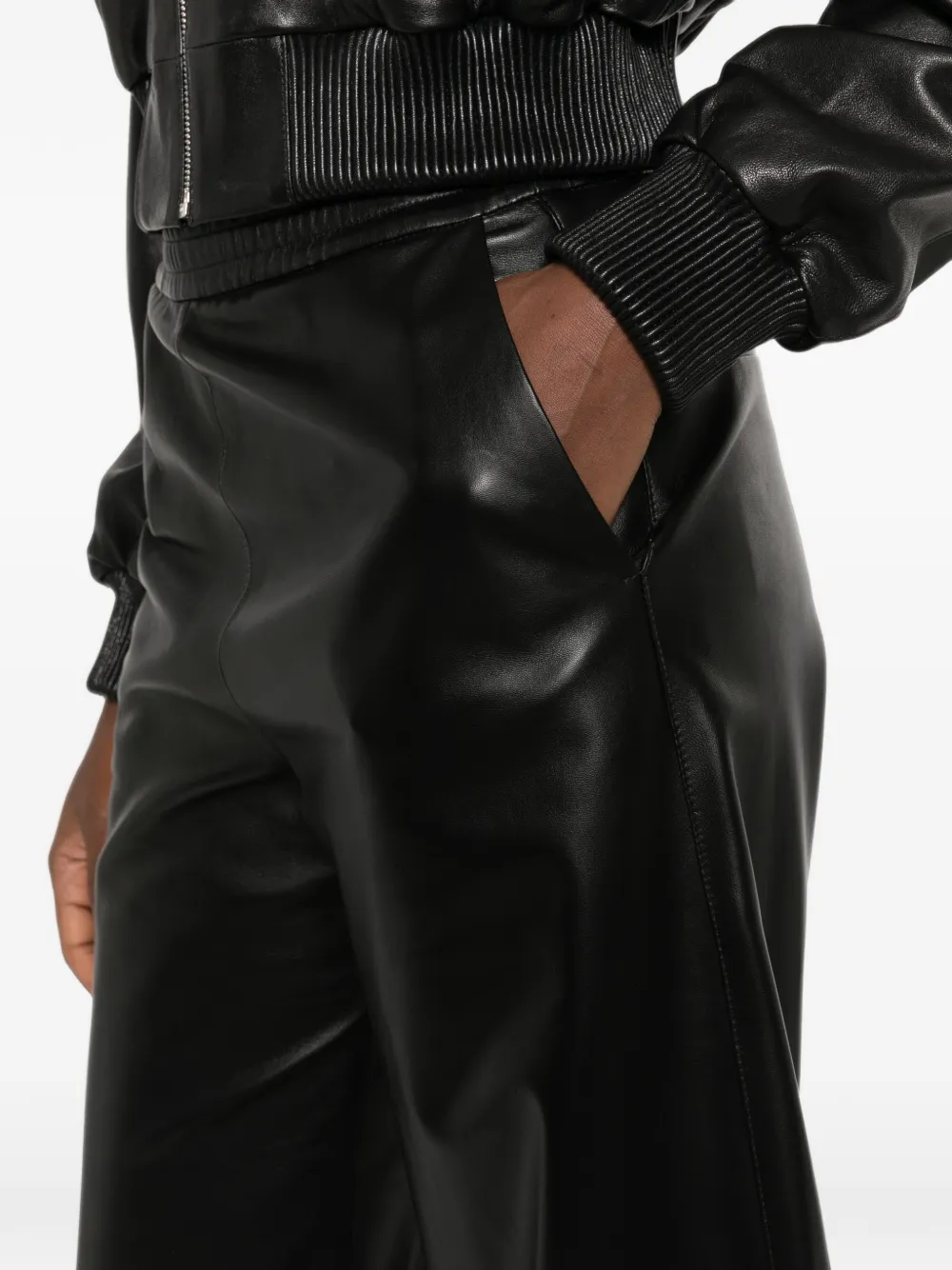 Arma Ribbed-trim Leather Trousers in Black, view 5