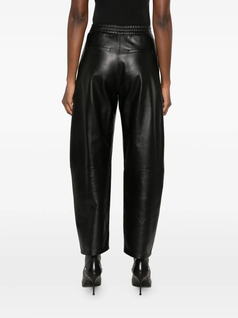 Arma Ribbed-trim Leather Trousers in Black, view 4