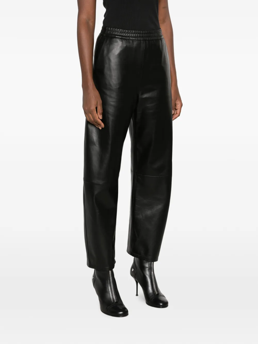 Arma Ribbed-trim Leather Trousers in Black, view 3