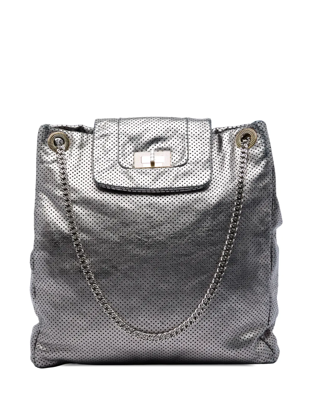 CHANEL Pre-Owned 2008-2009 Perforated Crackled Metallic Calfskin Drill tote bag - Argento