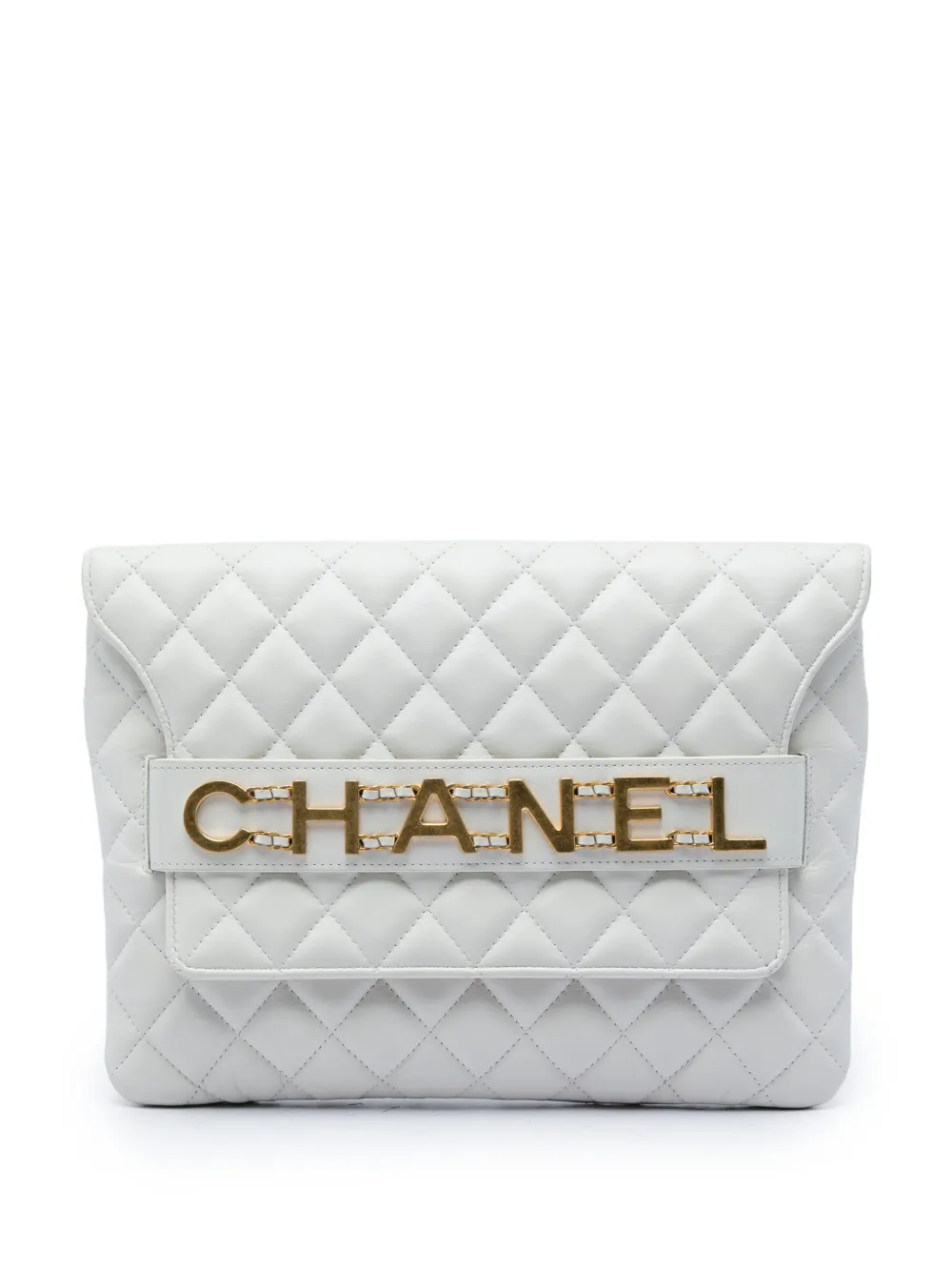 CHANEL Pre-Owned 2019 Quilted Calfskin Logo Enchained clutch bag - Weiß