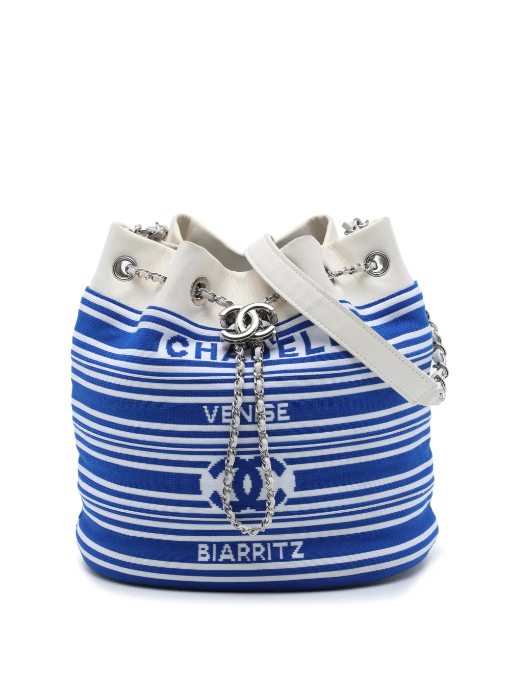 CHANEL Pre-Owned Borsa a secchiello Venise Biarritz in fibre miste e pelle di agnello con coulisse 2019 - Blu