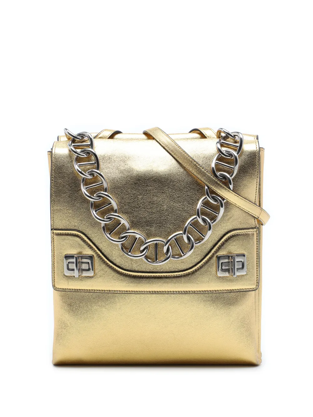 Prada Pre-Owned 2010-2026 Metallic Leather Double Flap Turn Lock satchel - Oro