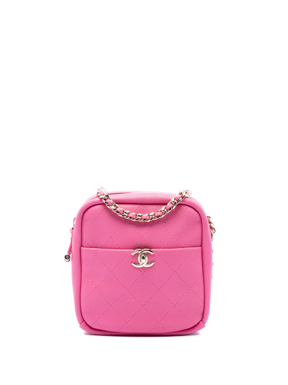 CHANEL Pre-Owned 2018-2019 Stitched Goatskin Casual Trip North South Camera Case crossbody bag - Rosa