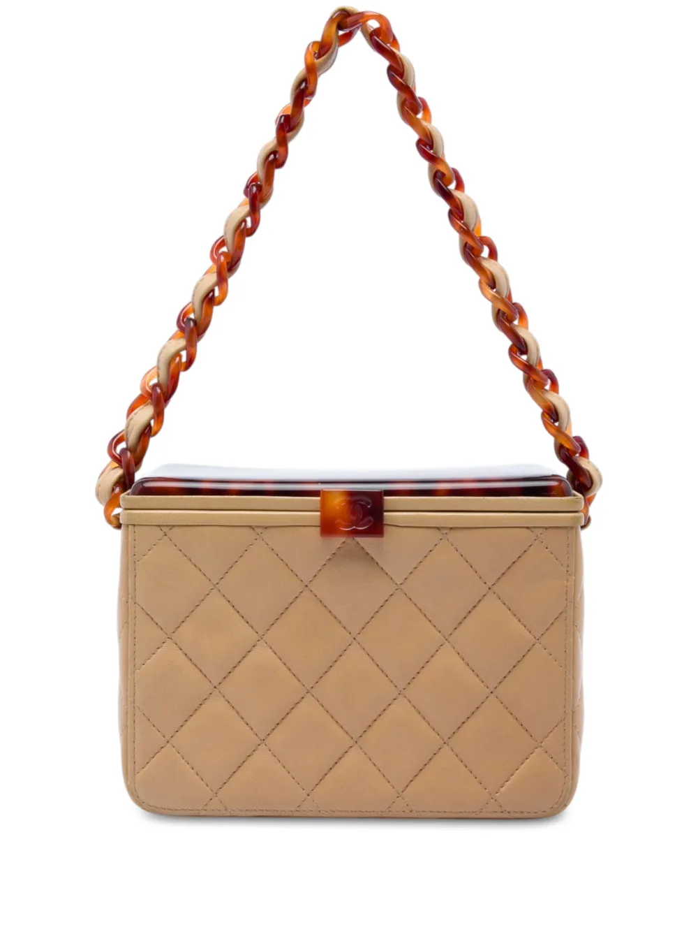 CHANEL Pre-Owned 1996-1997 CC Quilted Lambskin Tortoiseshell Box Bag vanity bag - Nude
